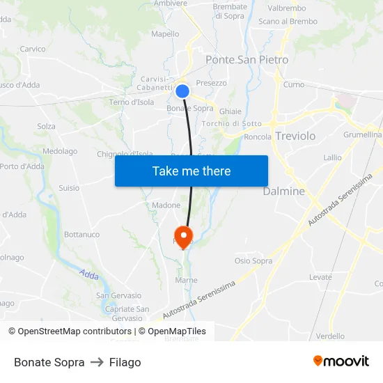 Bonate Sopra to Filago map