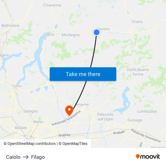 Caiolo to Filago map