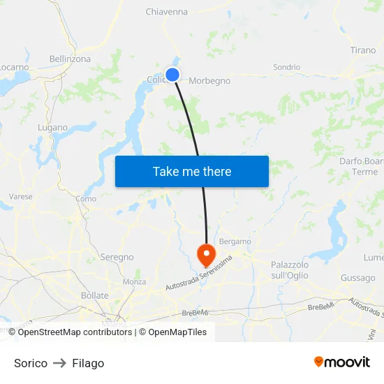 Sorico to Filago map