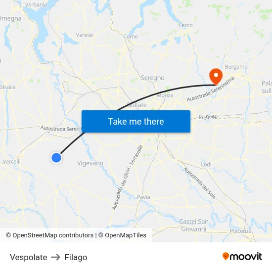 Vespolate to Filago map