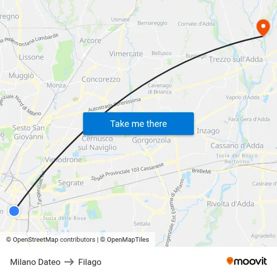 Milan Dateo to Filago map