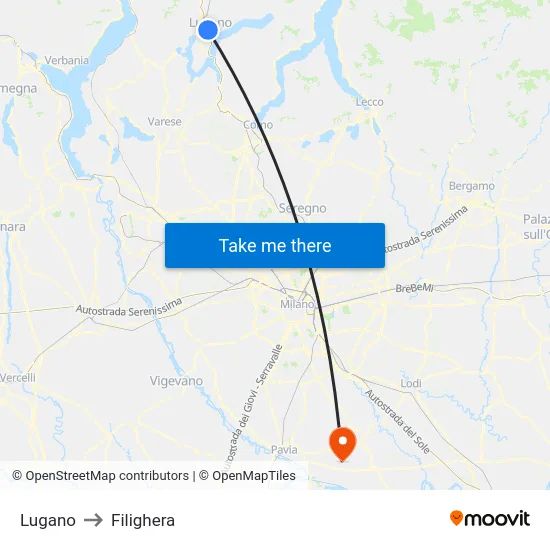 Lugano to Filighera map