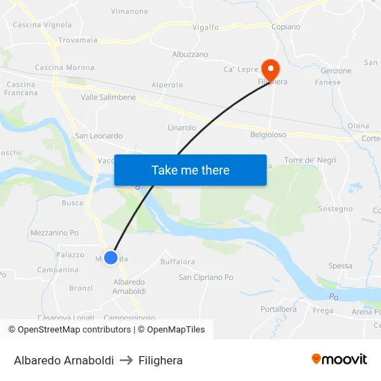 Albaredo Arnaboldi to Filighera map