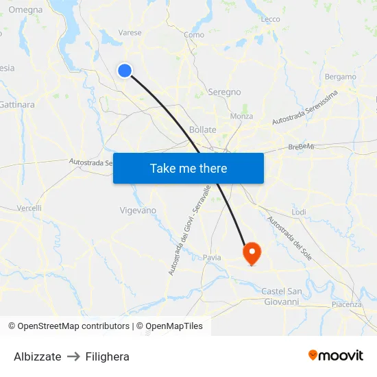 Albizzate to Filighera map