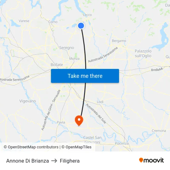 Annone Di Brianza to Filighera map