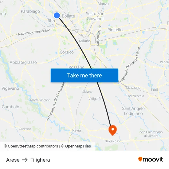 Arese to Filighera map
