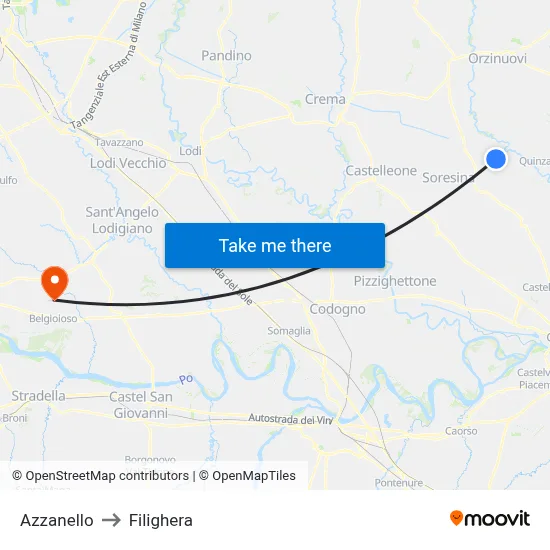 Azzanello to Filighera map