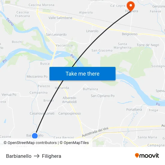 Barbianello to Filighera map