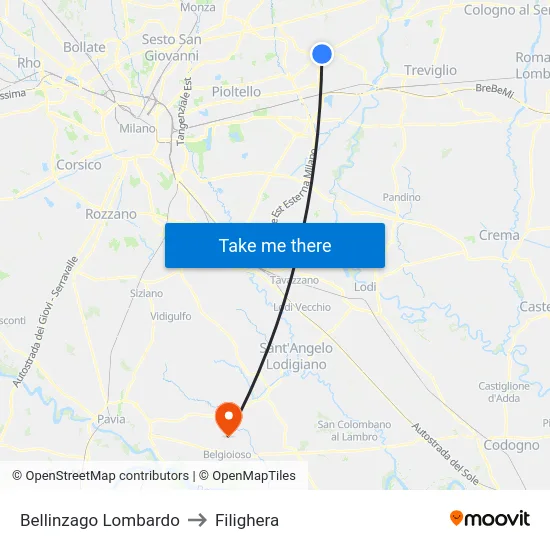 Bellinzago Lombardo to Filighera map