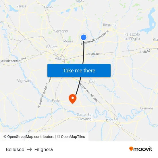 Bellusco to Filighera map