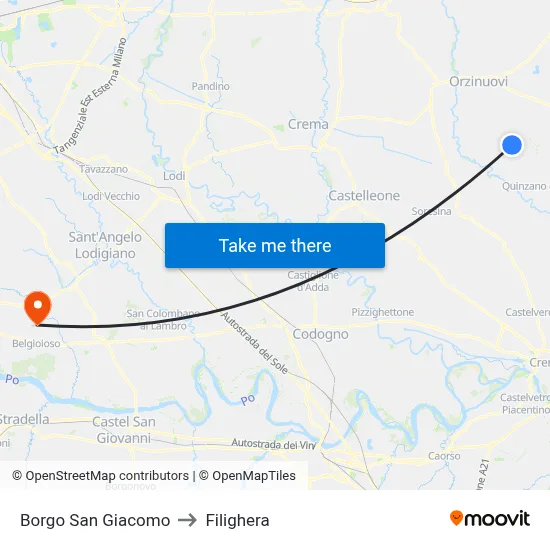 Borgo San Giacomo to Filighera map