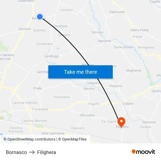 Bornasco to Filighera map