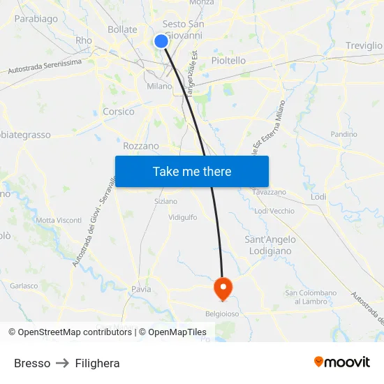 Bresso to Filighera map