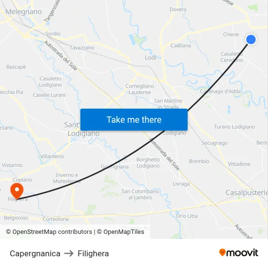 Capergnanica to Filighera map