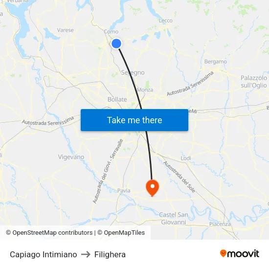 Capiago Intimiano to Filighera map
