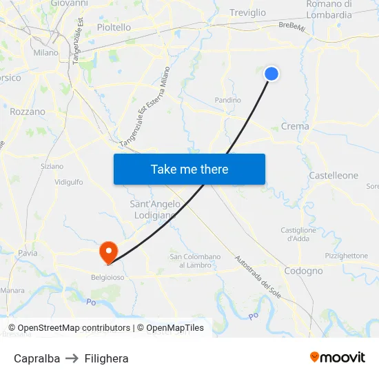 Capralba to Filighera map