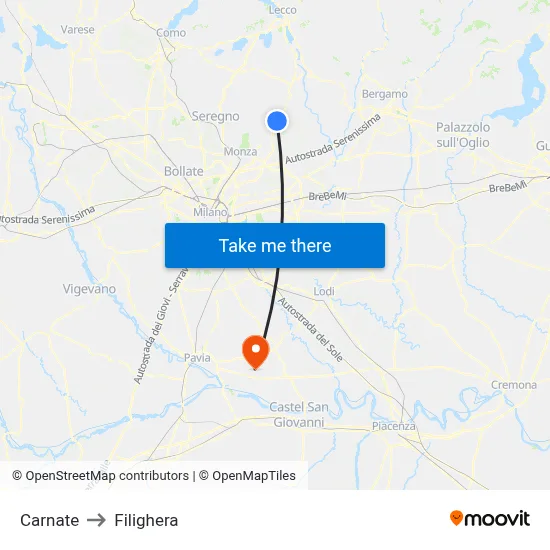 Carnate to Filighera map