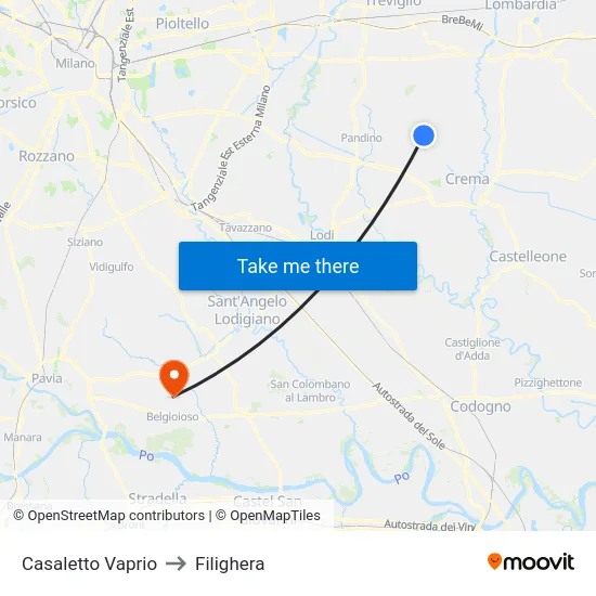 Casaletto Vaprio to Filighera map