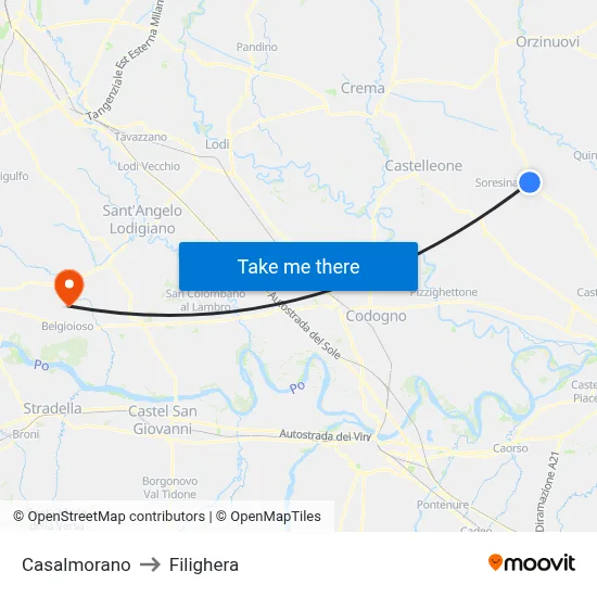 Casalmorano to Filighera map