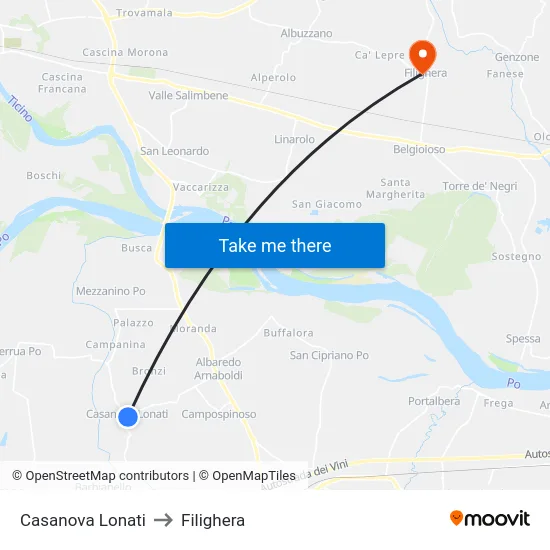 Casanova Lonati to Filighera map