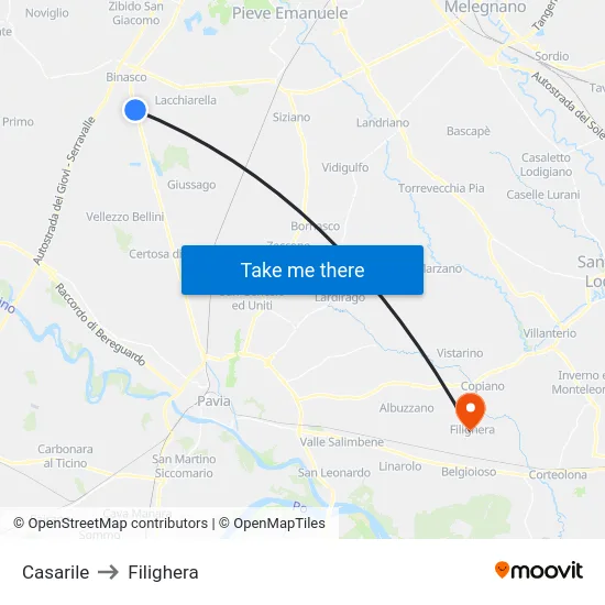 Casarile to Filighera map