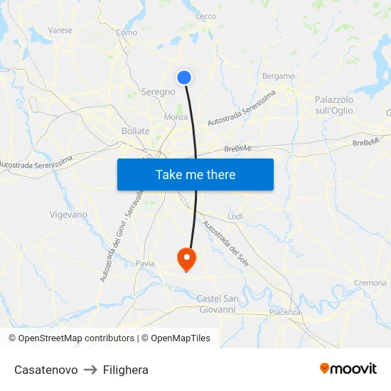 Casatenovo to Filighera map