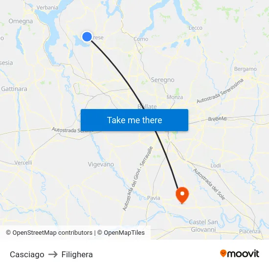 Casciago to Filighera map