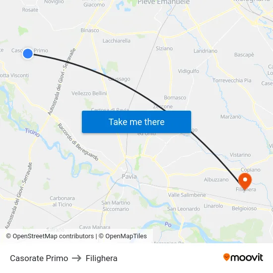 Casorate Primo to Filighera map