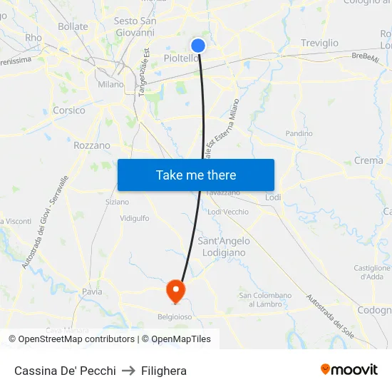Cassina De' Pecchi to Filighera map