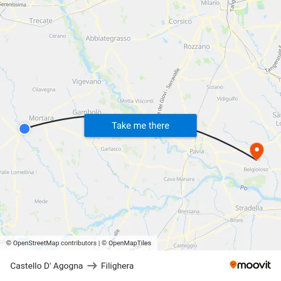 Castello D' Agogna to Filighera map