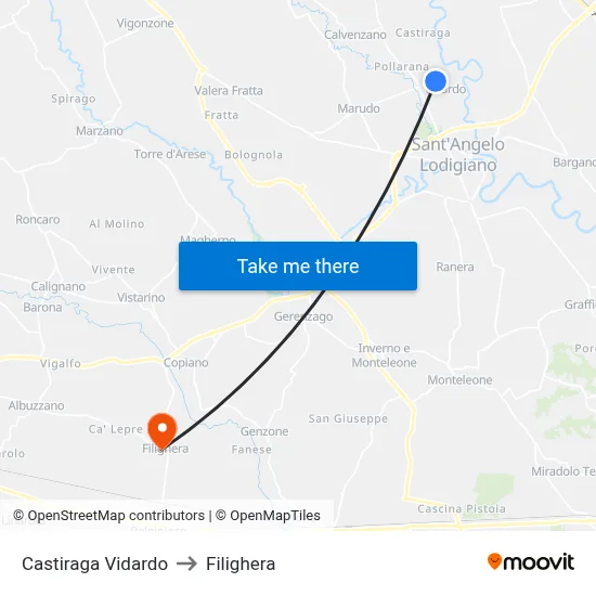 Castiraga Vidardo to Filighera map