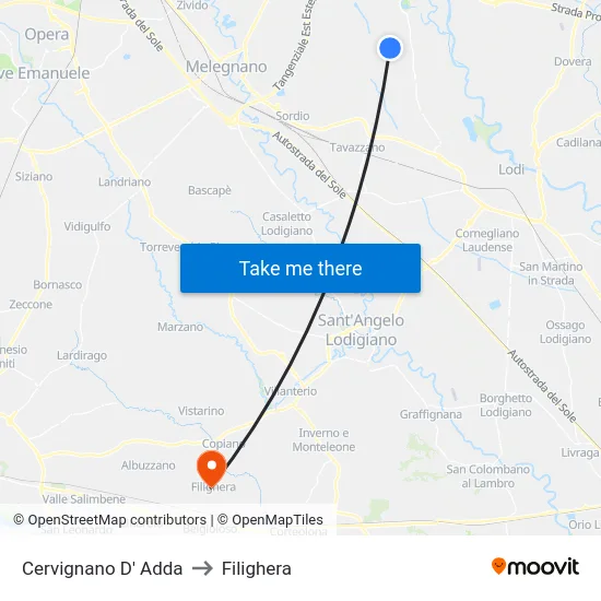 Cervignano D' Adda to Filighera map