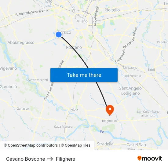 Cesano Boscone to Filighera map