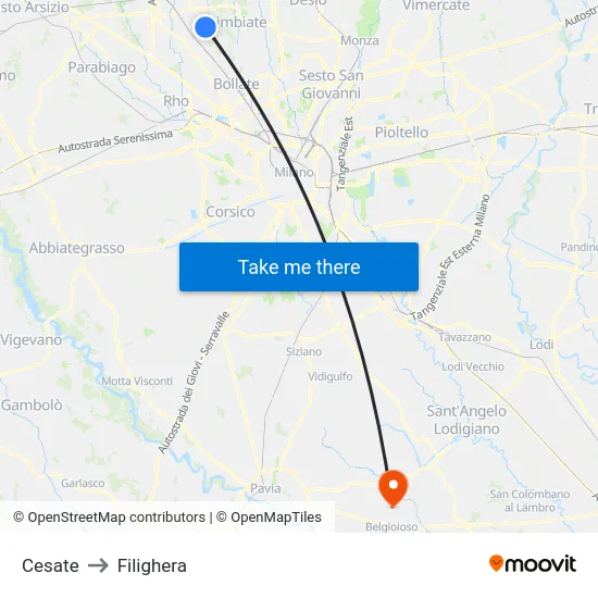 Cesate to Filighera map