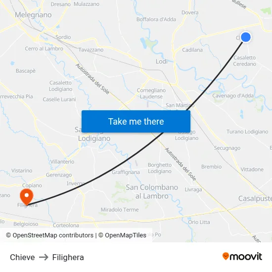 Chieve to Filighera map