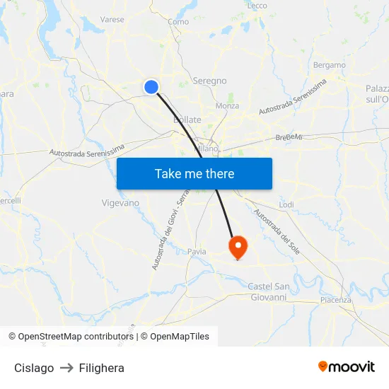 Cislago to Filighera map