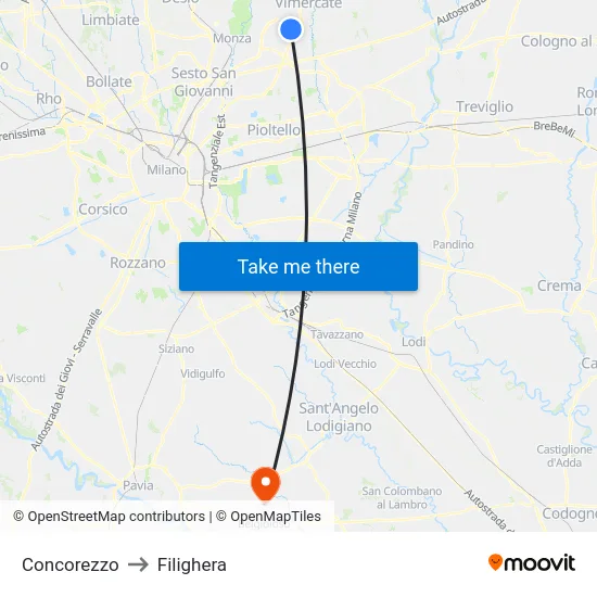 Concorezzo to Filighera map
