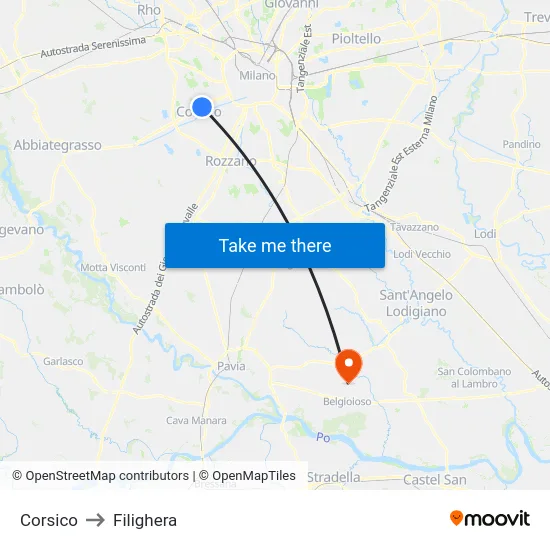 Corsico to Filighera map