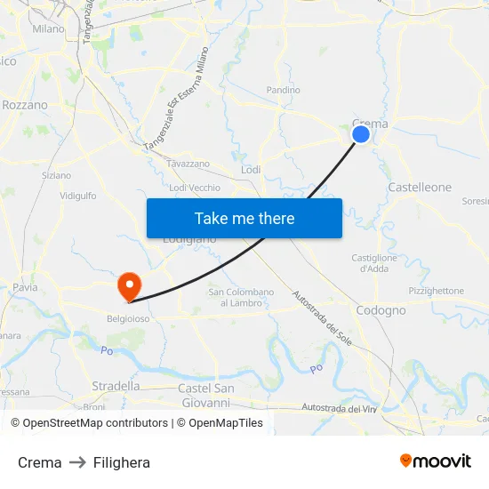 Crema to Filighera map