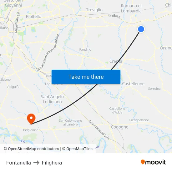 Fontanella to Filighera map