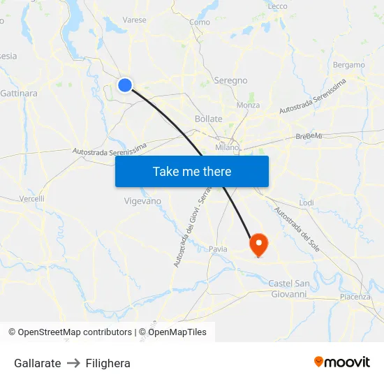 Gallarate to Filighera map