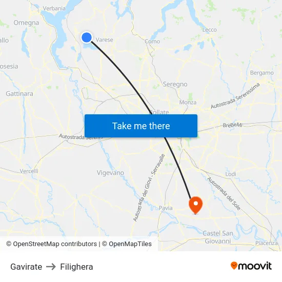 Gavirate to Filighera map