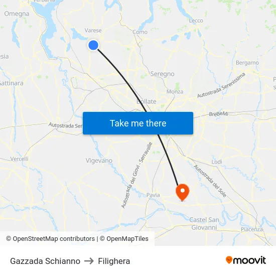 Gazzada Schianno to Filighera map