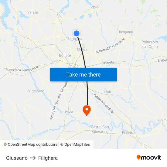 Giussano to Filighera map