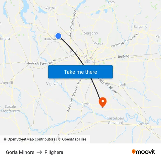 Gorla Minore to Filighera map