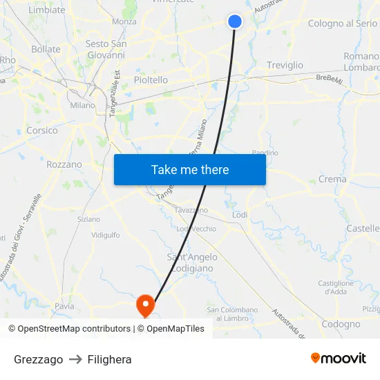 Grezzago to Filighera map