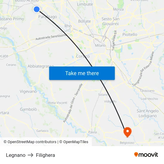 Legnano to Filighera map