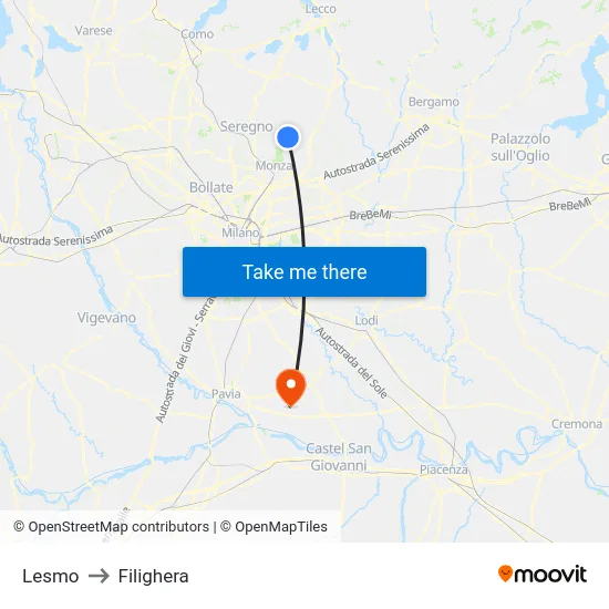 Lesmo to Filighera map