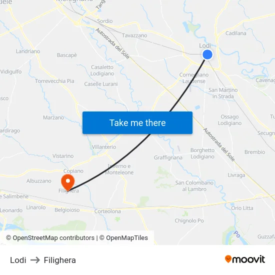 Lodi to Filighera map
