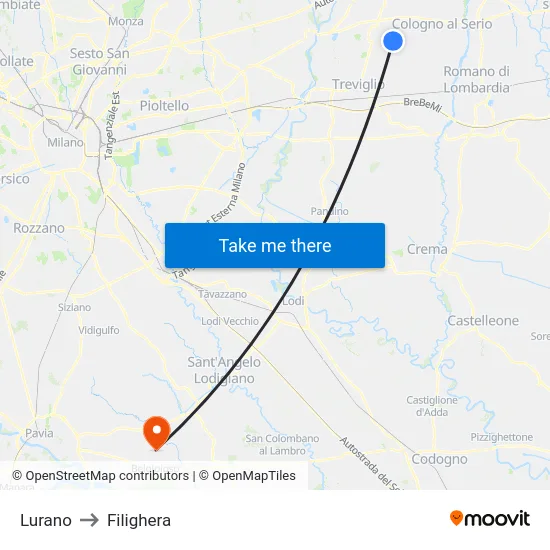 Lurano to Filighera map